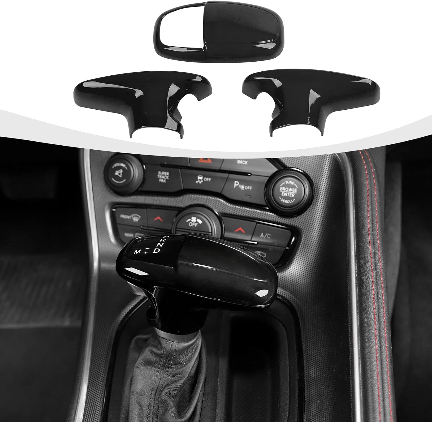 RAZPOY Gear Shift Knob Cover Handle Protector Trim Sticker Interior Accessories Compatible with Dodge Challenger Charger 2015-2023 & Durango 2018-2022, Black