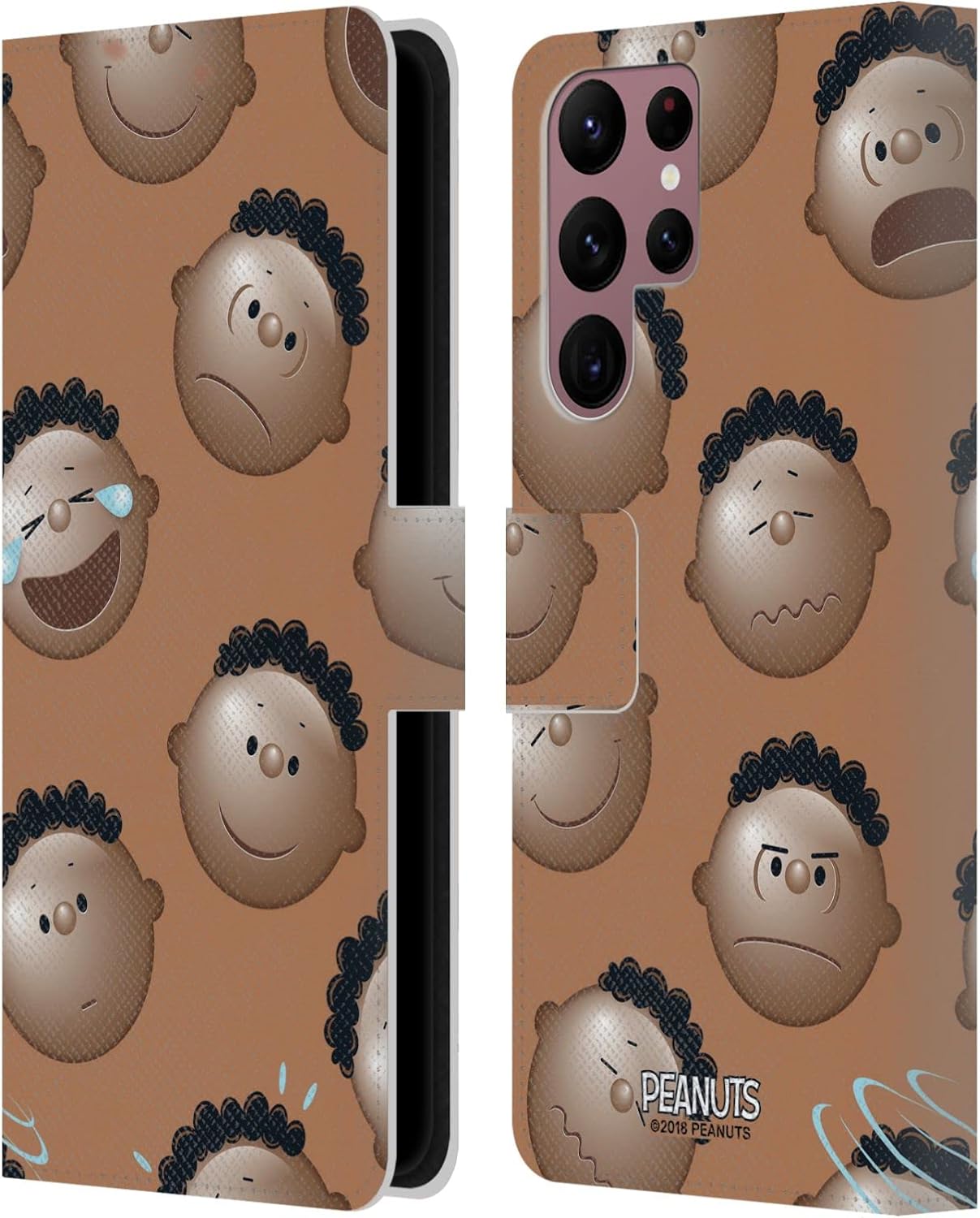 Head Case Designs Officially Licensed Peanuts Head Emotions Character Patterns Leather Wallet Case Compatible with Samsung Galaxy S22 Ultra 5G