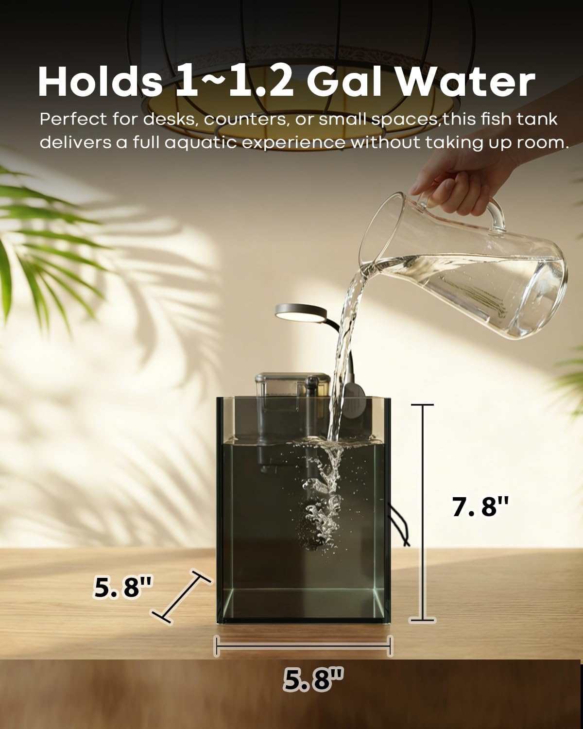 Desktop Small Aquarium Set Glass Fish Tank 1.25 Gallon, with Water Pump Filter Bright LED Light Gravel Cleaning Tool, Starter Kit Small Space Easy Setup Space-Saving Design Betta Shrimp