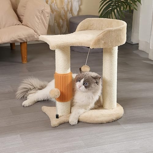 Miniatura 7 de Lihaobm Torre de árbol para gatos 5 en 1, poste rascador multifunción con plataforma de descanso en forma de pez, bola de resorte para gatos, ideal