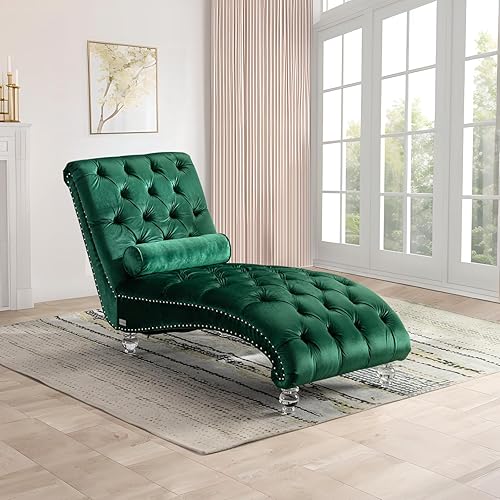Modern Velvet Chaise Lounge, Upholstered Lounge Chair Indoor with Toss