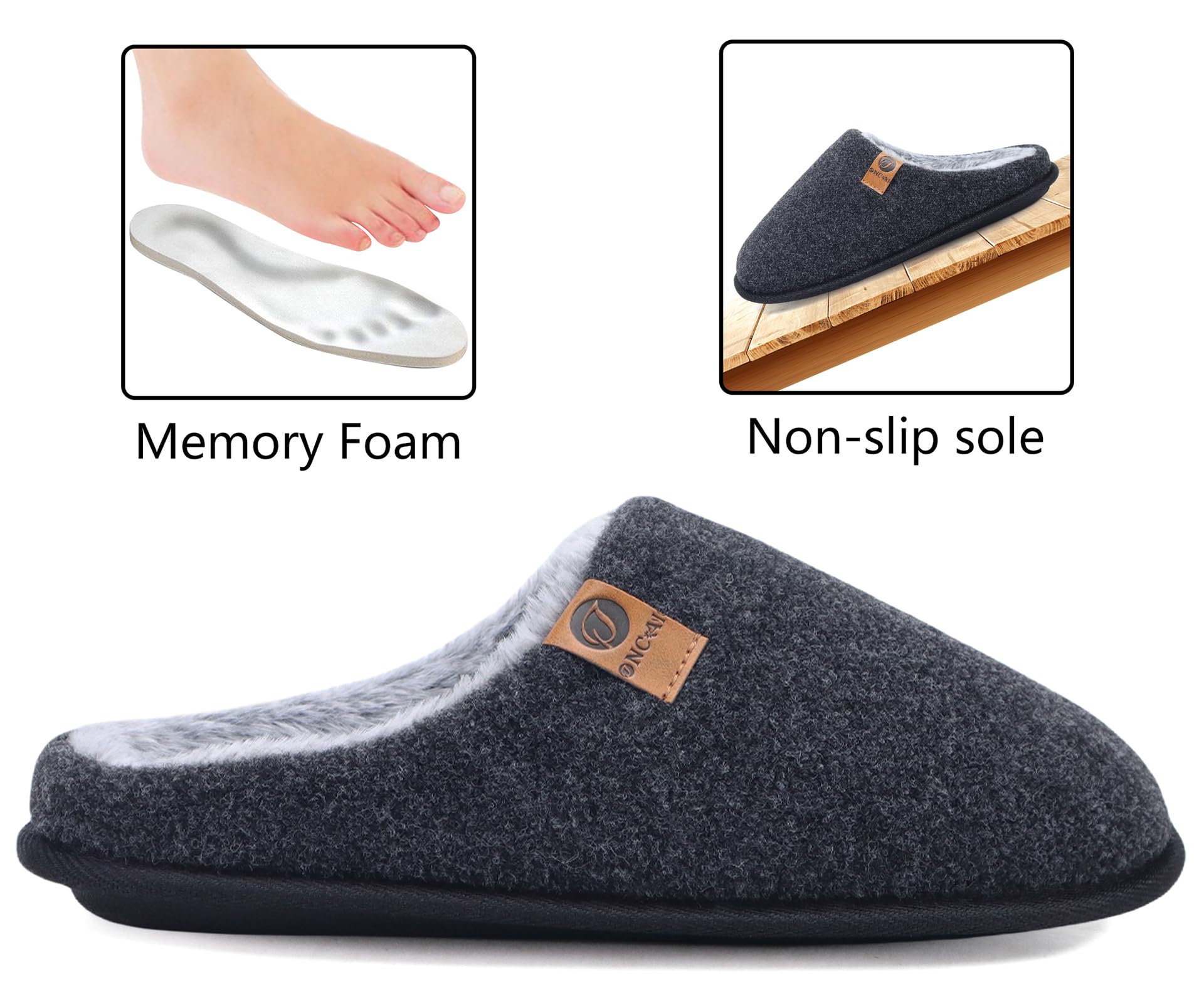 ONCAI Pantofole da Uomo Invernali, Comoda Memory Foam Calde Scarpe da Casa in Lana Con Suola Antiscivolo Taglia 40-49 EU