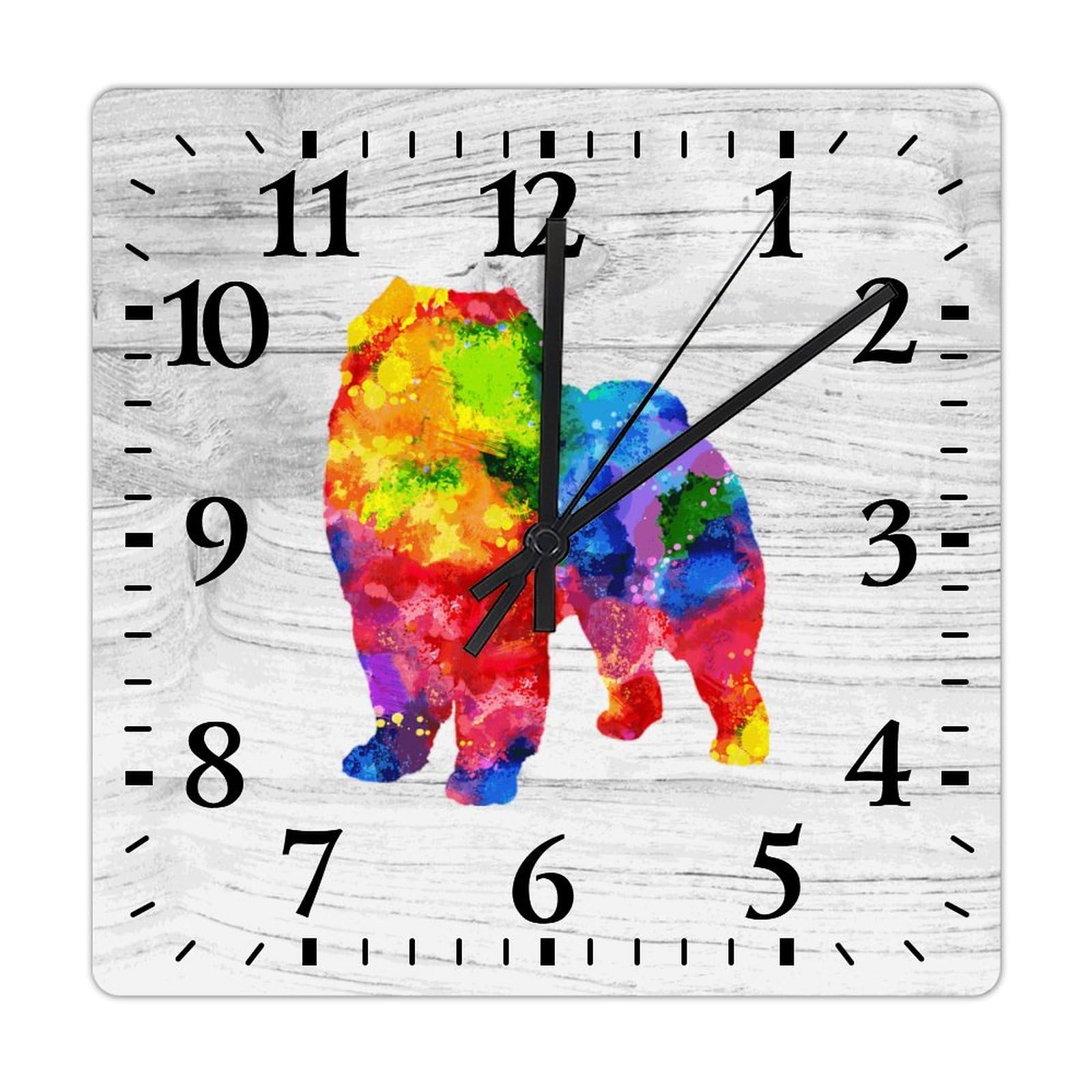 Horloge murale Chow Chow carrée en bois de 38 cm pour cuisine