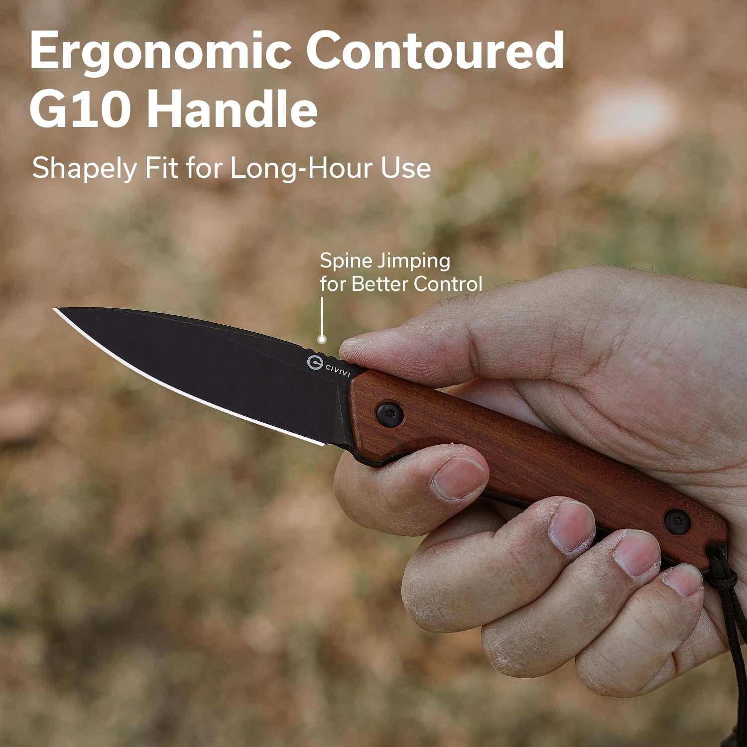 CIVIVI Altus EDC Fixed Blade Knife, 2.99" 14C28N Steel Drop Point Blade, Full Tang Guibourtia Wood Handle, Kydex Sheath with T-Clip, Ideal for Outdoor Camping Hiking and Everyday Carry C20076B-3