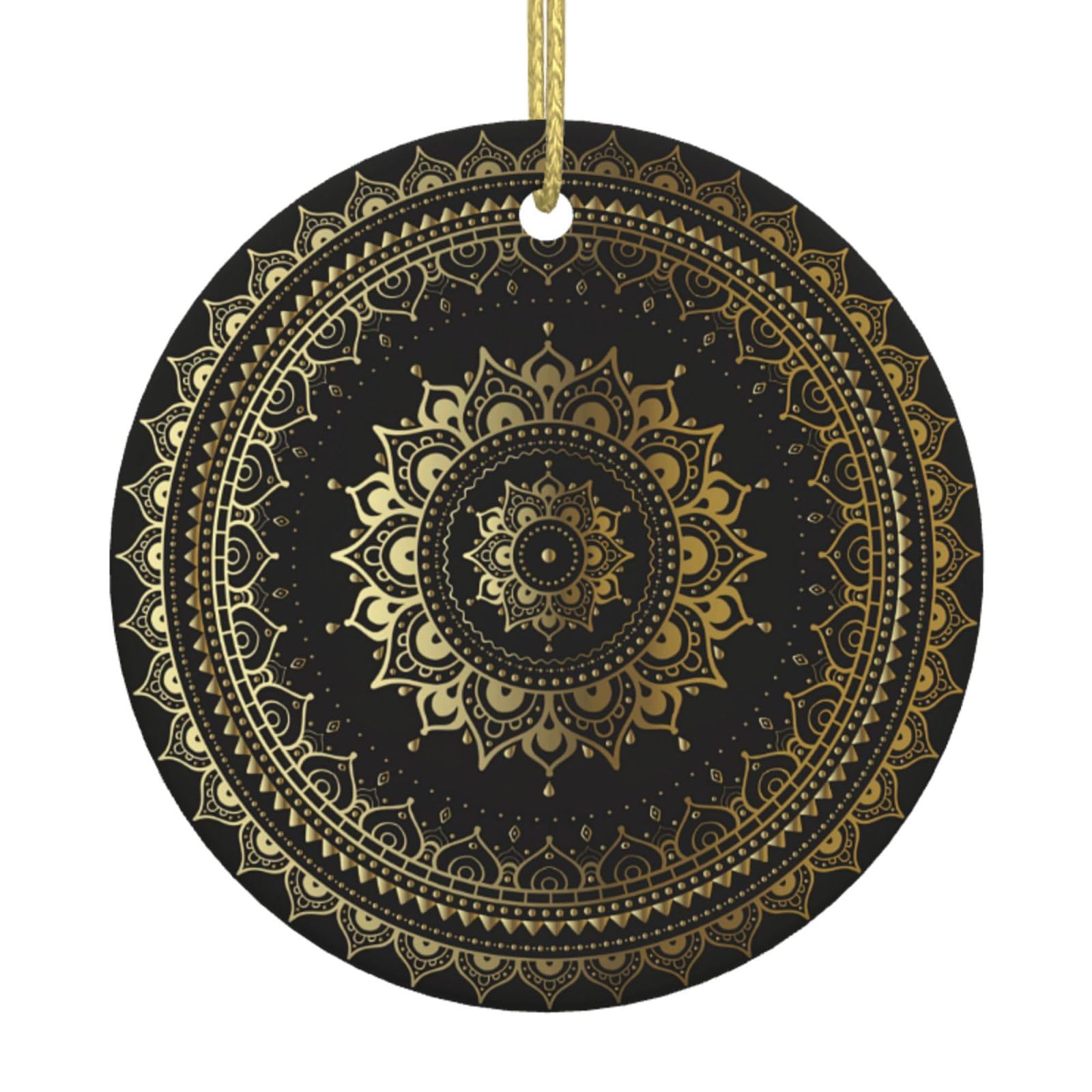 Circle Print Christmas Ornaments, Ceramic Hanging Ornament, Round Shape Decorations