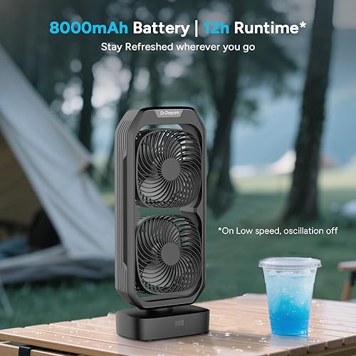 Miniatura 2 de DR.PREPARE Ventilador de torre oscilante pequeño con control remoto, ventilador de escritorio con batería recargable para dormitorio, inclinación de