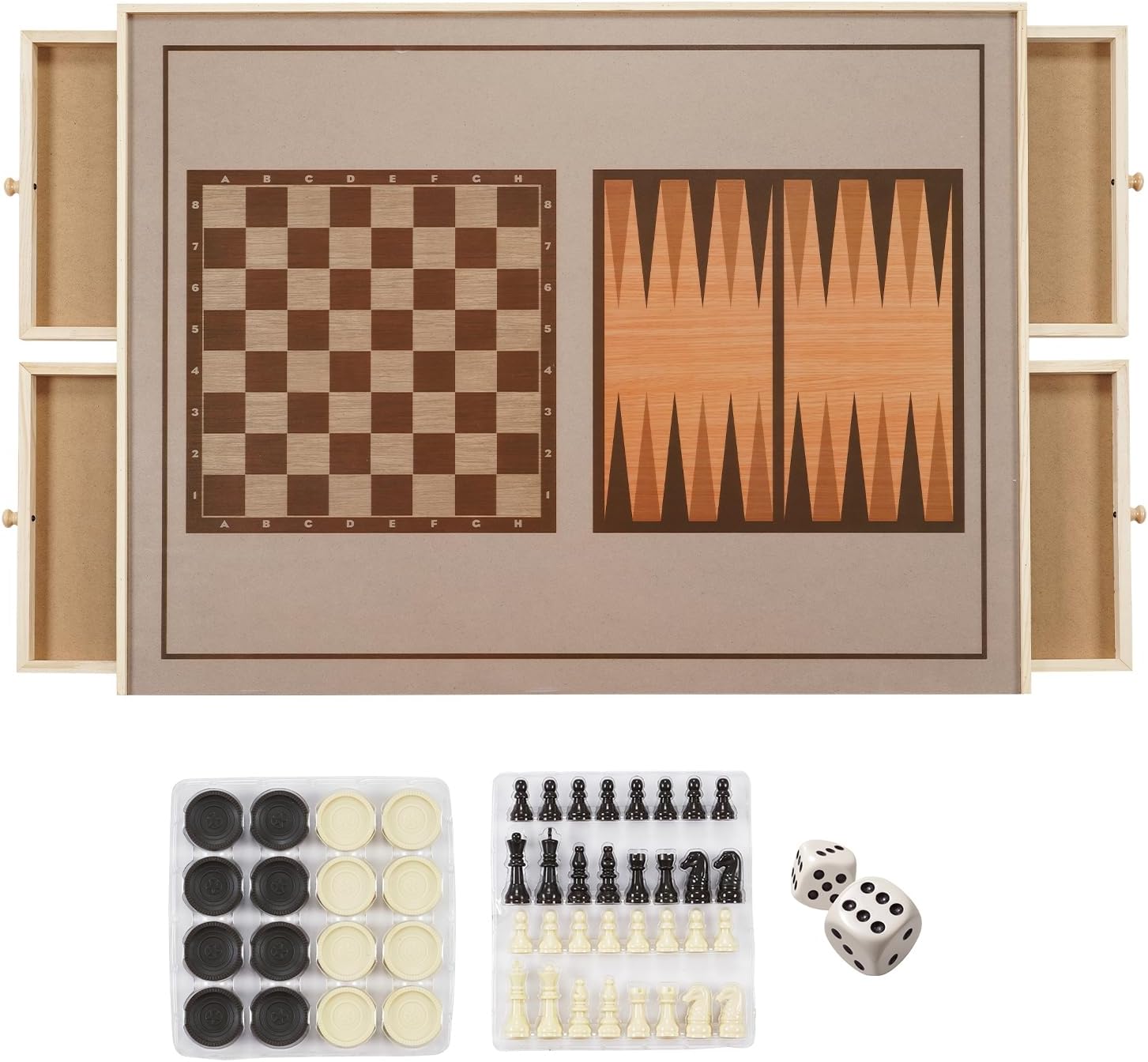 1500 Pieces Wooden Puzzle Board, Puzzle Table with 4 Drawers, 36" x 25" Portable Lazy Susan Spinning Puzzle Boards with Cover Mat and Chess Set, Rotating Puzzle Tables for Adults and Kids
