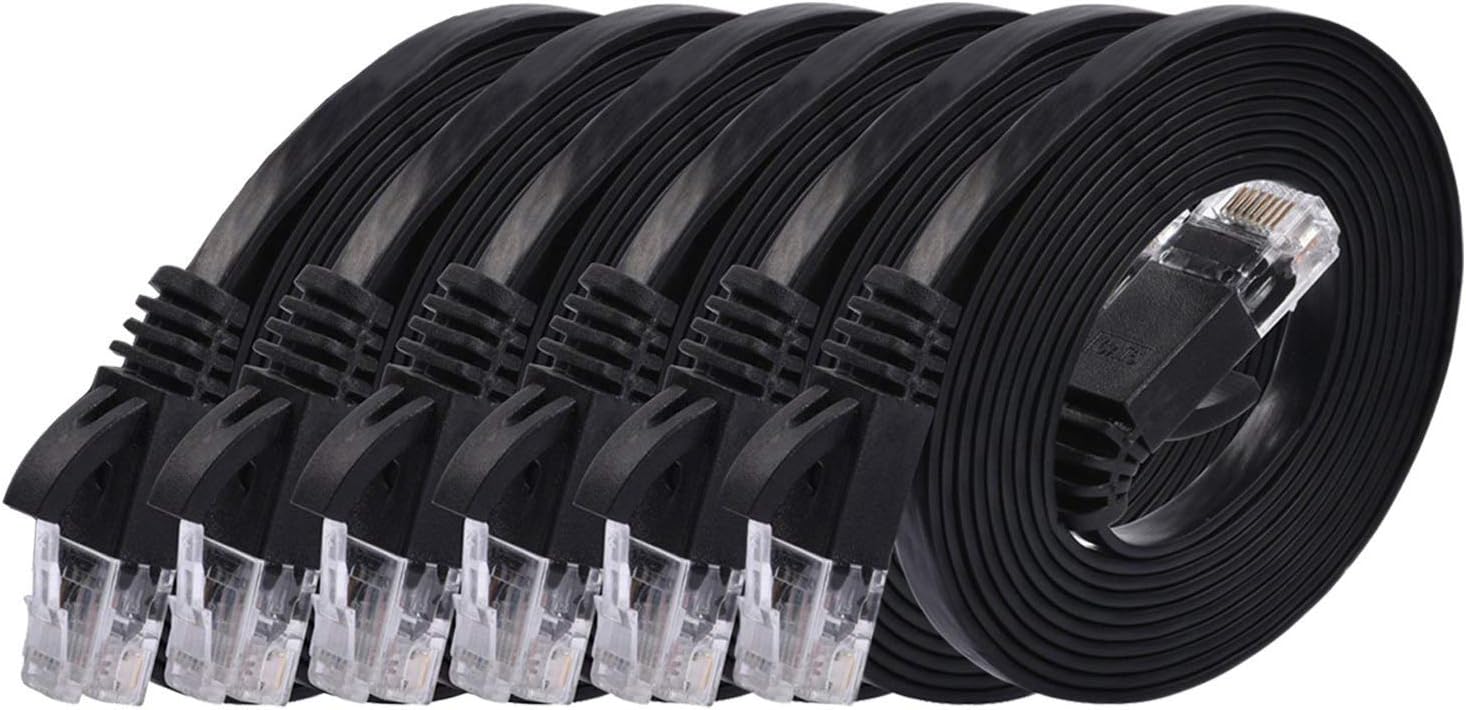 Cat 6 Ethernet Cable 5ft (6 Pack) (at a Cat5e Price but Higher Bandwidth) Flat Internet Network Cables - Cat6 Ethernet Patch Cable Short - Black Computer LAN Cable with Snagless RJ45 Connectors : Electronics