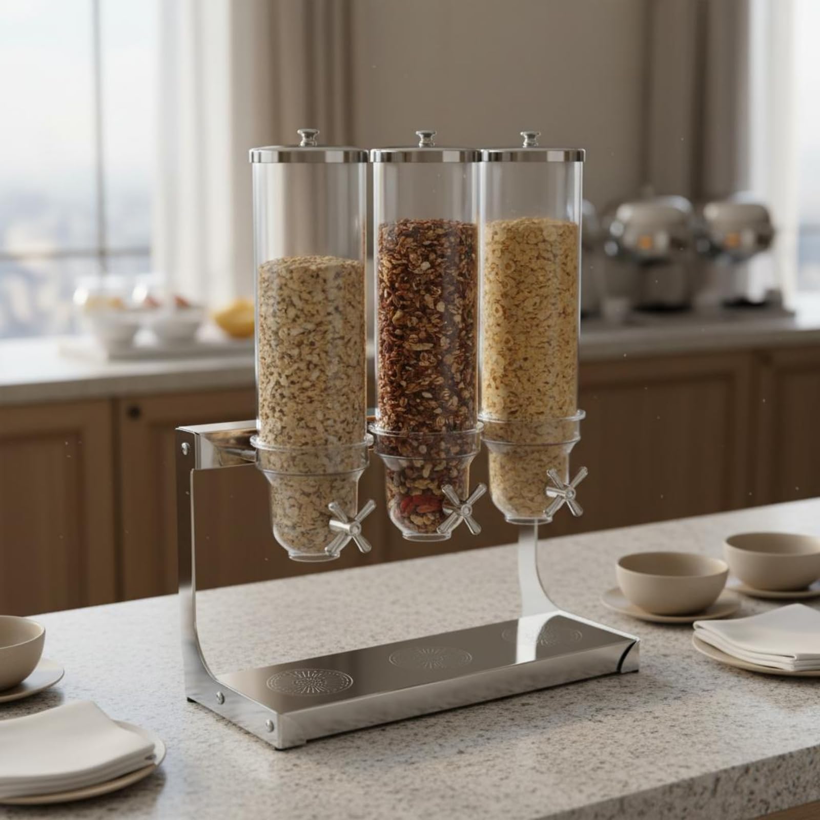 Máquina Dispensadora Cereales Tapa Sellada Dispensador Granos Cuerpo Transparente Dosificador Giratorio Grano para Bufé, Restaurante, Hotel