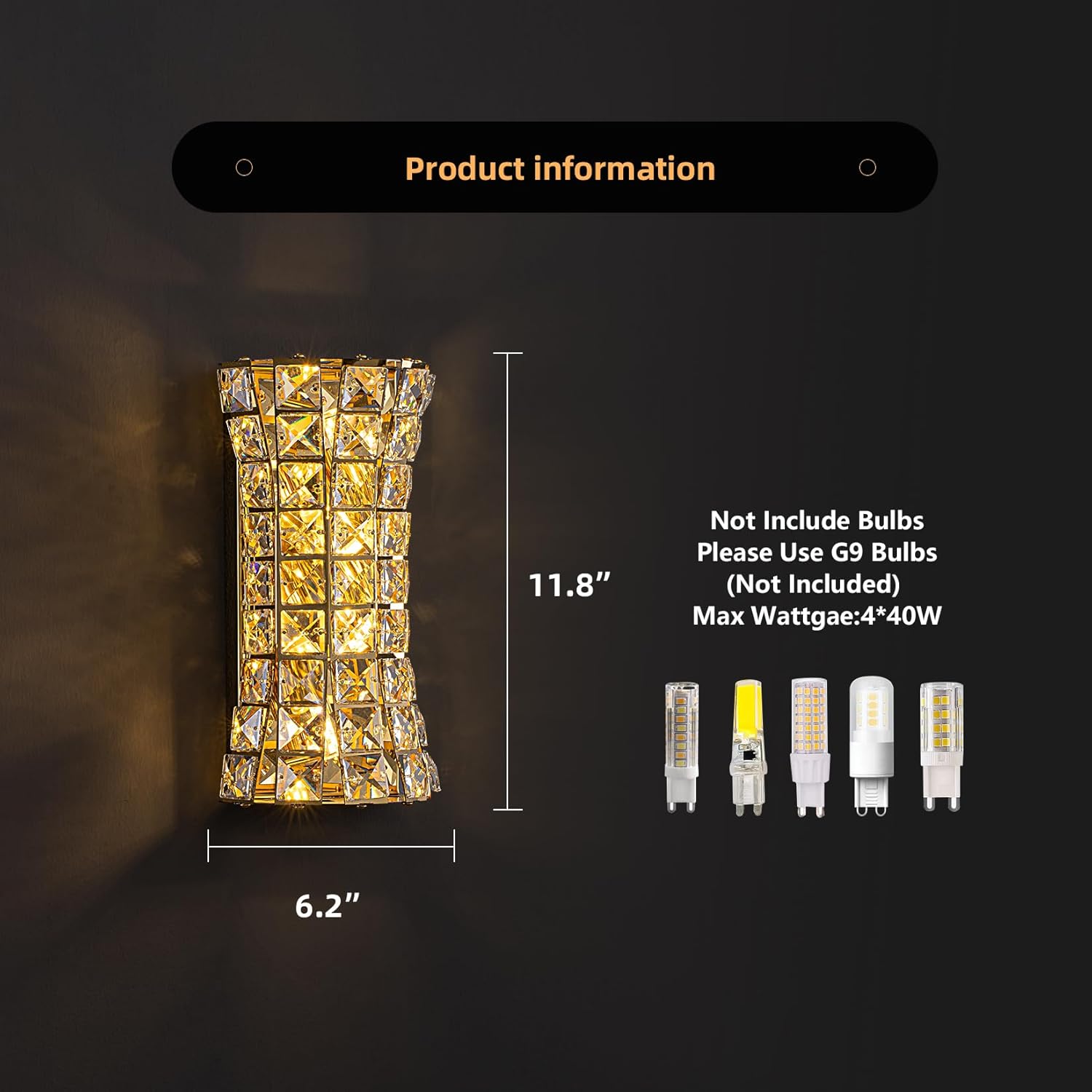 Crystal Wall Sconces,Modern Wall Light Fixtures for Living Room Bedroom Bathroom Hallway Doorway Stairway,Bedside,Tricolor Vanity Lighting Fixture