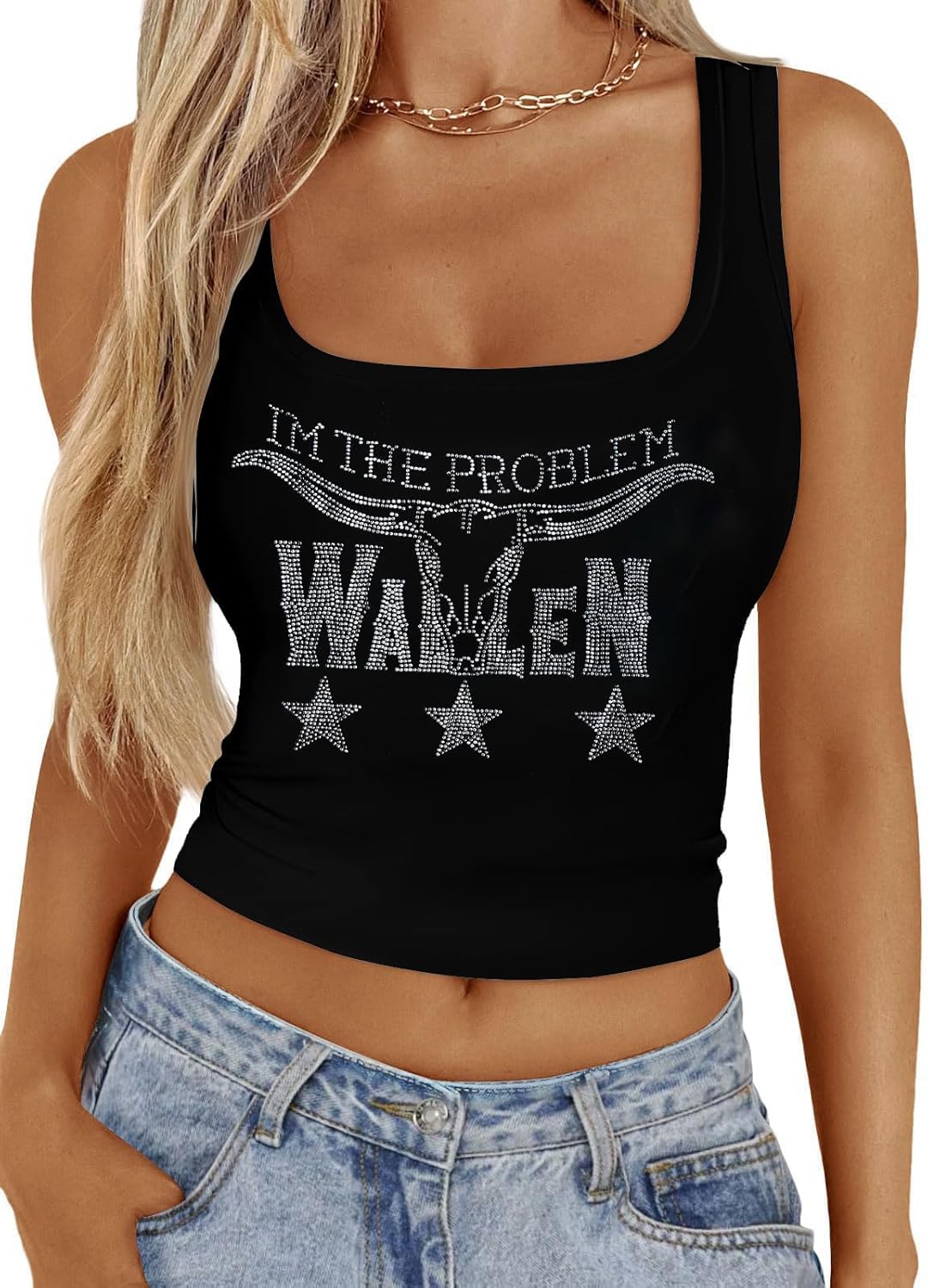 Country Music Tank Top Sparkly Cowgirl Graphic Shirts I'm The Problem Tee Country Music Crop Tops Western Music Fans Outfit