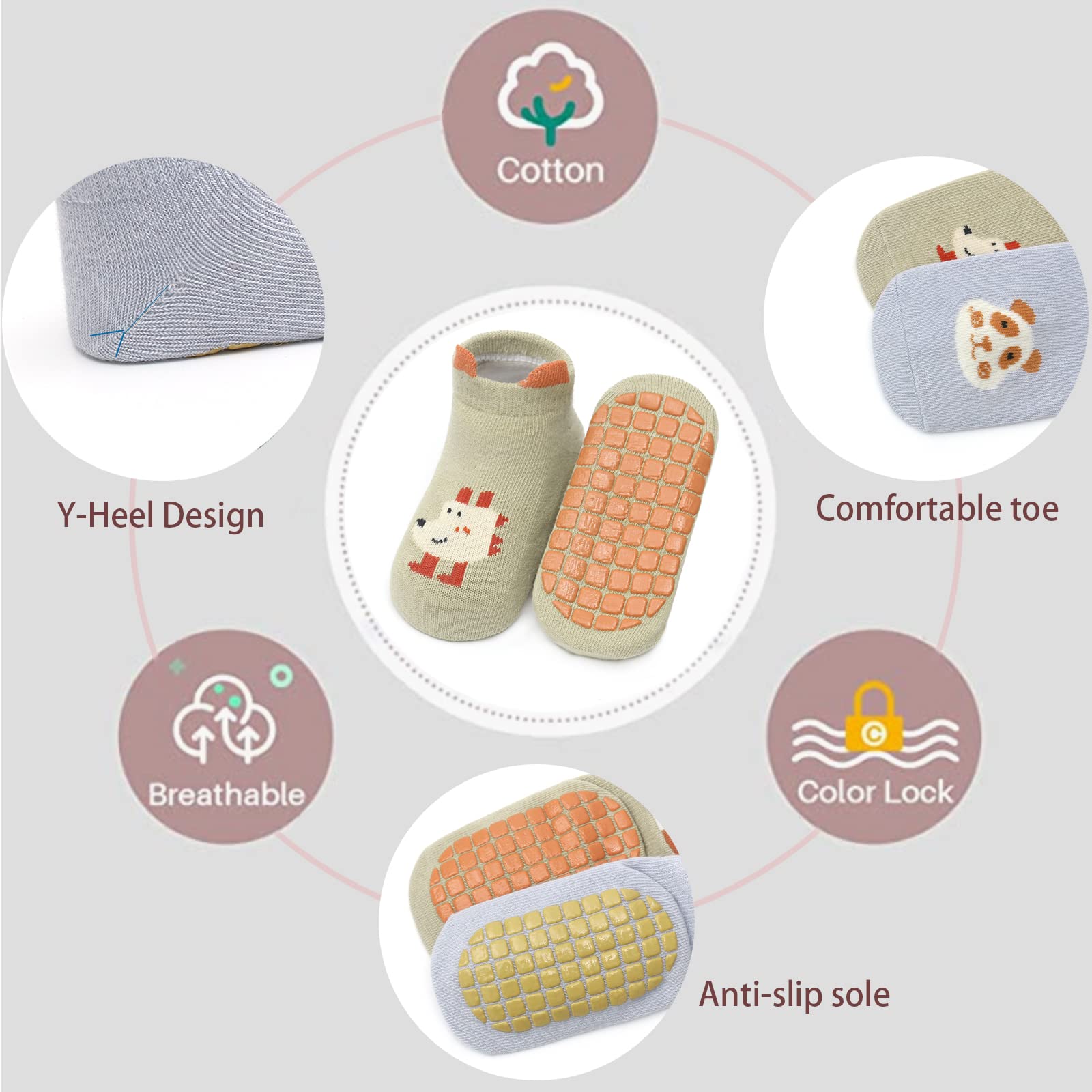Baby Anti-Slip Ankle Skarpety Cute Cartoon Grips Skarpety Dla Niemowląt Maluch Chłopcy Dziewczyny 5/6 Para (A4-bird(6 pair),3-5 Years)