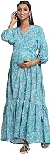 Maternity Dress for Women with Breastfeeding Zippers | Maxi Dress | Adjustable Belt for Growing Belly | Day & Night Comfort | Feeding Dress for Pre & Post Pregnancy | Persian Paisley