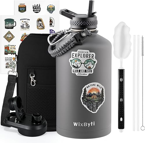 Miniatura 35 de Botella de agua aislada de 20 onzas con popote (fría durante 48 horas), jarra de agua deportiva de acero inoxidable con triple pared al vacío, termo