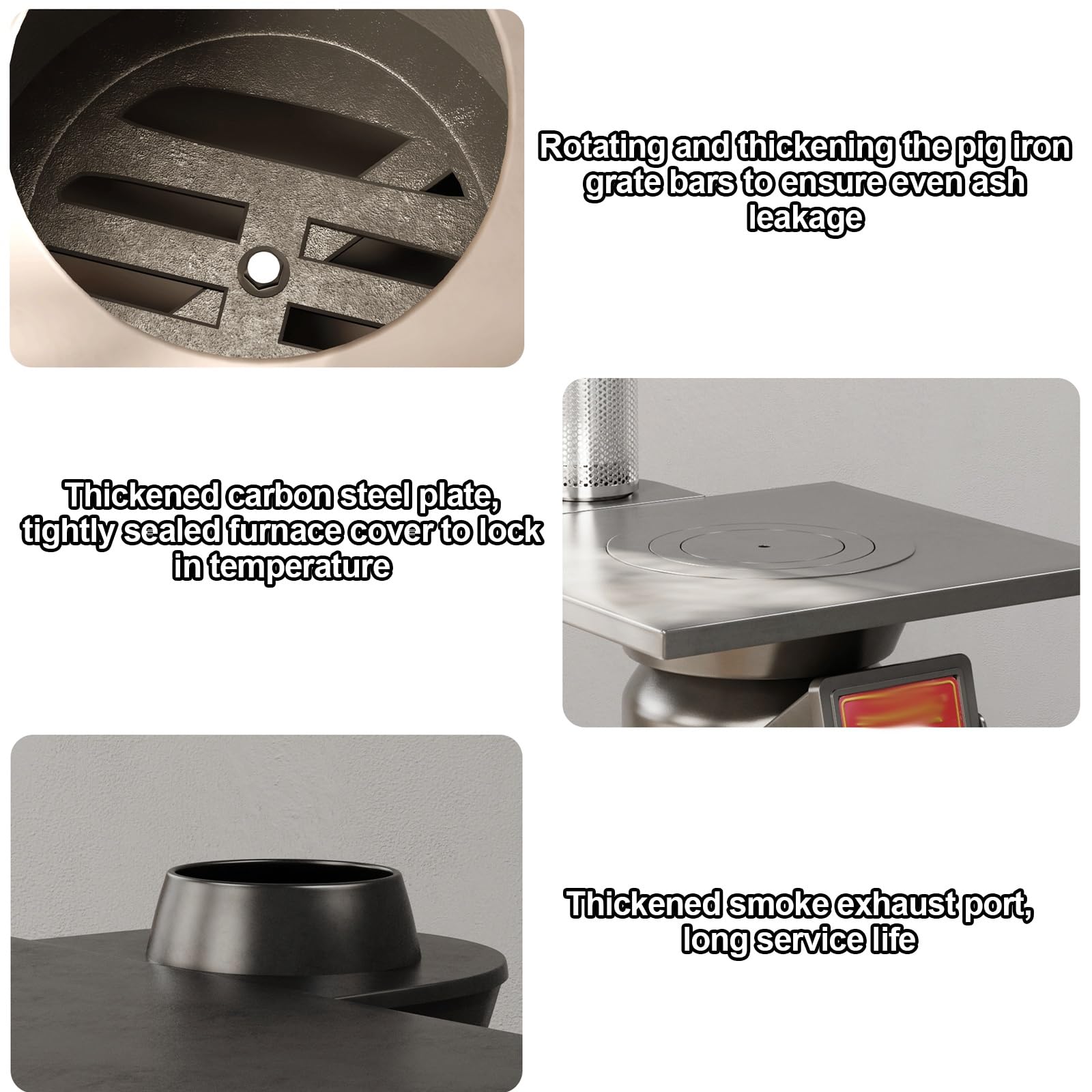 Stufa a Legna Ventilata in Acciaio Laminato a Freddo, Stufa a Legna Piccola, Include Camino e Accessori, per Tenda, Villa, Rifugio, Riscaldamento, Cucina Quotidiana(47 * 47 * 52cm/18 * 18 * 21in)