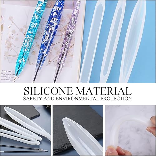 Miniatura 4 de JANYUN 3 piezas de moldes de resina con forma de bolígrafo, moldes de silicona, moldes de resina epoxi, moldes de resina con 75 bolígrafos de