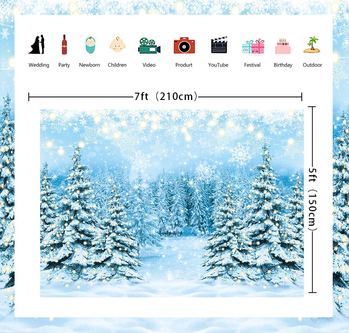 Winter Forest Backdrop North Pole Photography Background Winter Wonderland Snowflake Pine Tree Fairytale Forest Banner for Christmas Family Holiday Party Decoration Supplies (82x59 inch (7x5FT))