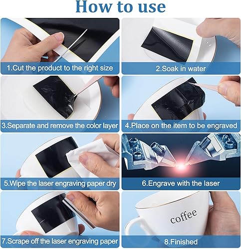 Miniatura 3 de Isslly 4 piezas de papel de marcado de grabado láser negro, papel de grabado láser de 15.4 x 10.6 in para metal, vidrio, cerámica