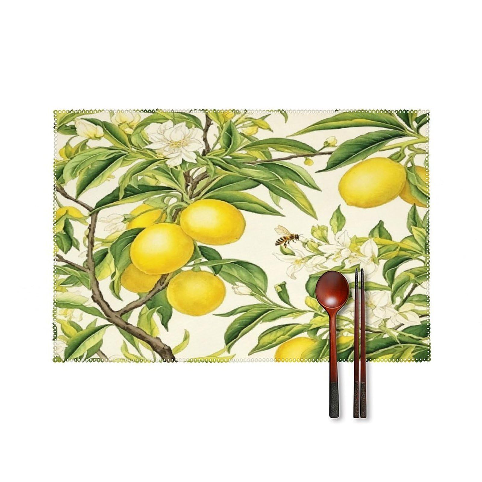 Fekiloot Style Lemon Tree Placemats Set Of 6,Table Mat