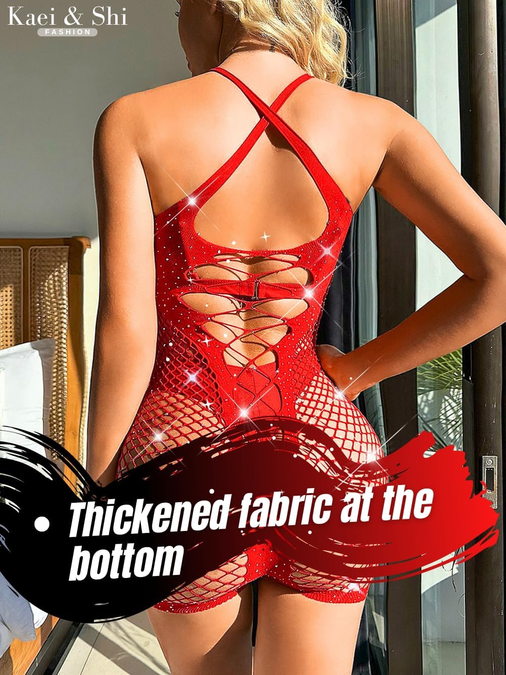 Kaei&Shi Rhinestone Rave Outfits Fit 0-16, Exotic Dancer Fishnet Bodysuit, Sexy Glow Stripper Bodystocking Lingerie For Women - Image 3