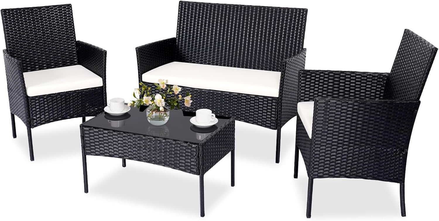PAIQIAN 4-Piece Outdoor Rattan Furniture Set