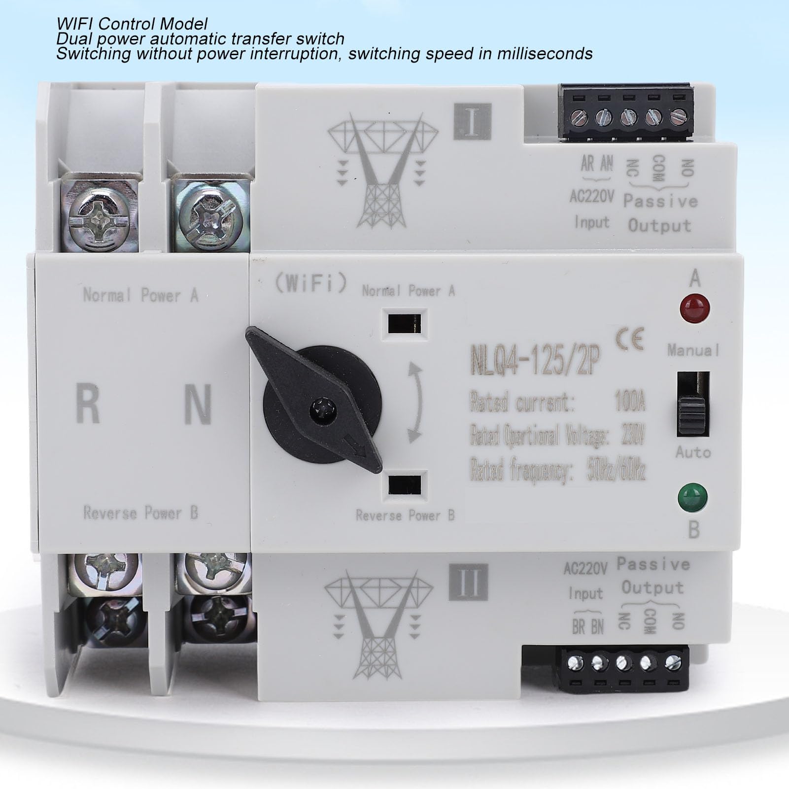 Cocoarm Interruptor de Transferencia de Energía Dual, Interruptor Automático WiFi Inteligente 100A con Control Remoto, para Uso Doméstico, Fábrica y Laboratorio