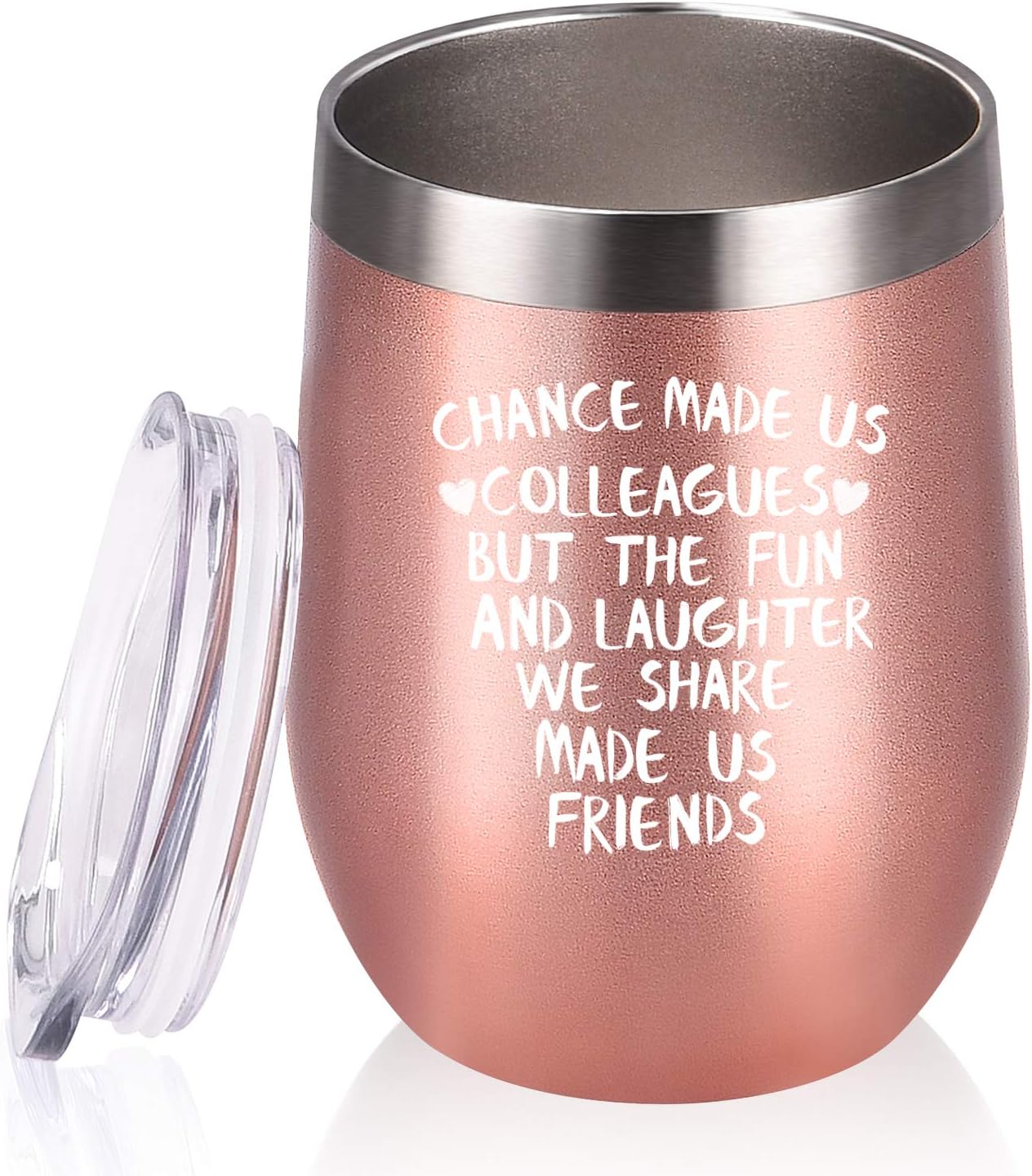 Coworker Gifts for Women, Chance Made Us Colleagues Wine Tumbler Coworker, Funny Going-away Leaving Farewell Thank You Birthday Christmas Gifts for Coworkers Colleague Boss, 12 Oz, Rose gold