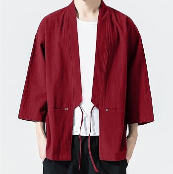 Kimono Japonais Homme Manches 3/4, Cardigan Léger Haori Yukata Traditionnel - Couleur Unie