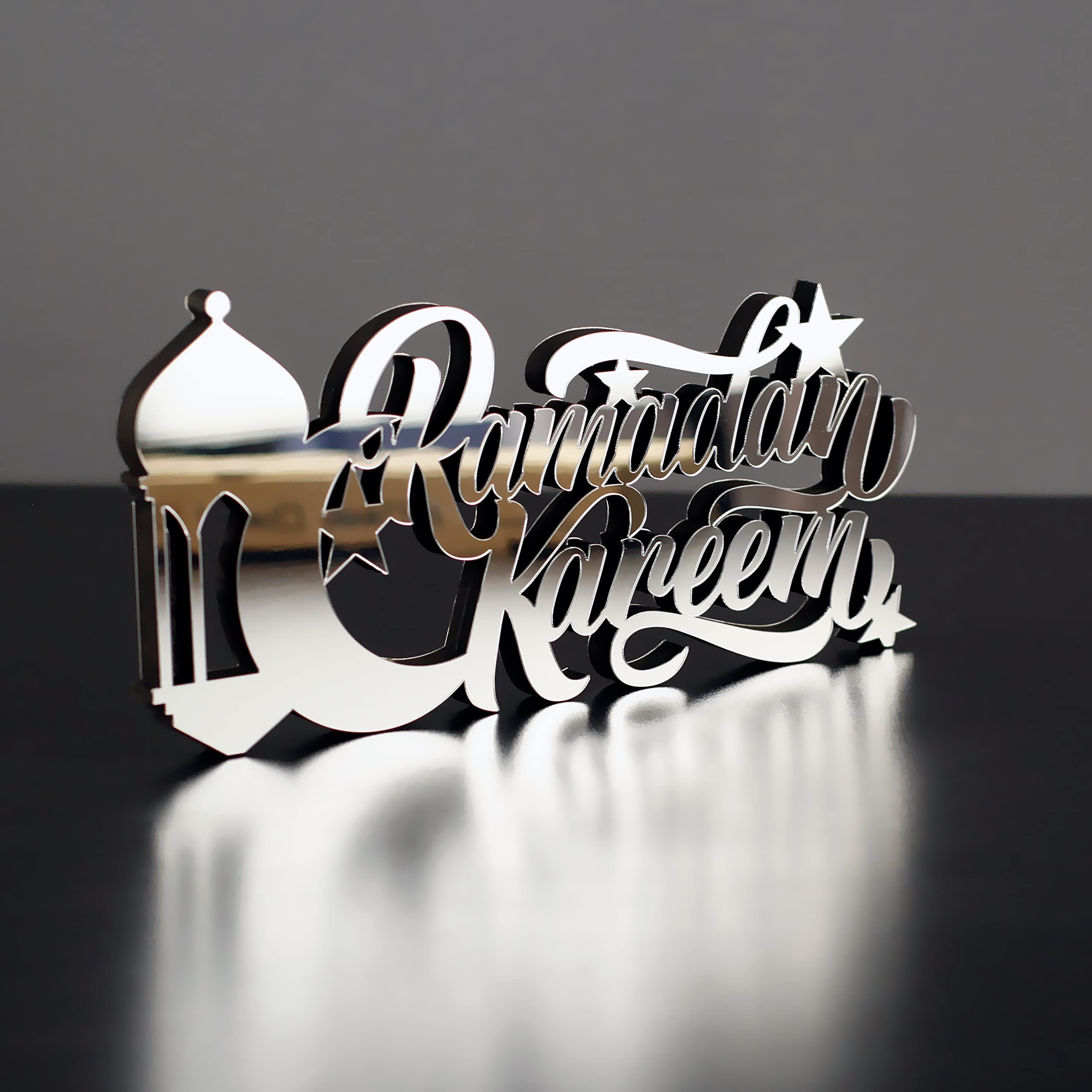 iwa concept | Wooden Acrylic Islamic Tabletop Decors | Ramadan Kareem and Eid Mubarak Decoration | Islamic Muslim Gifts | Ramadan Eid Decoration | (Ramadan Kareem-4, Silver)