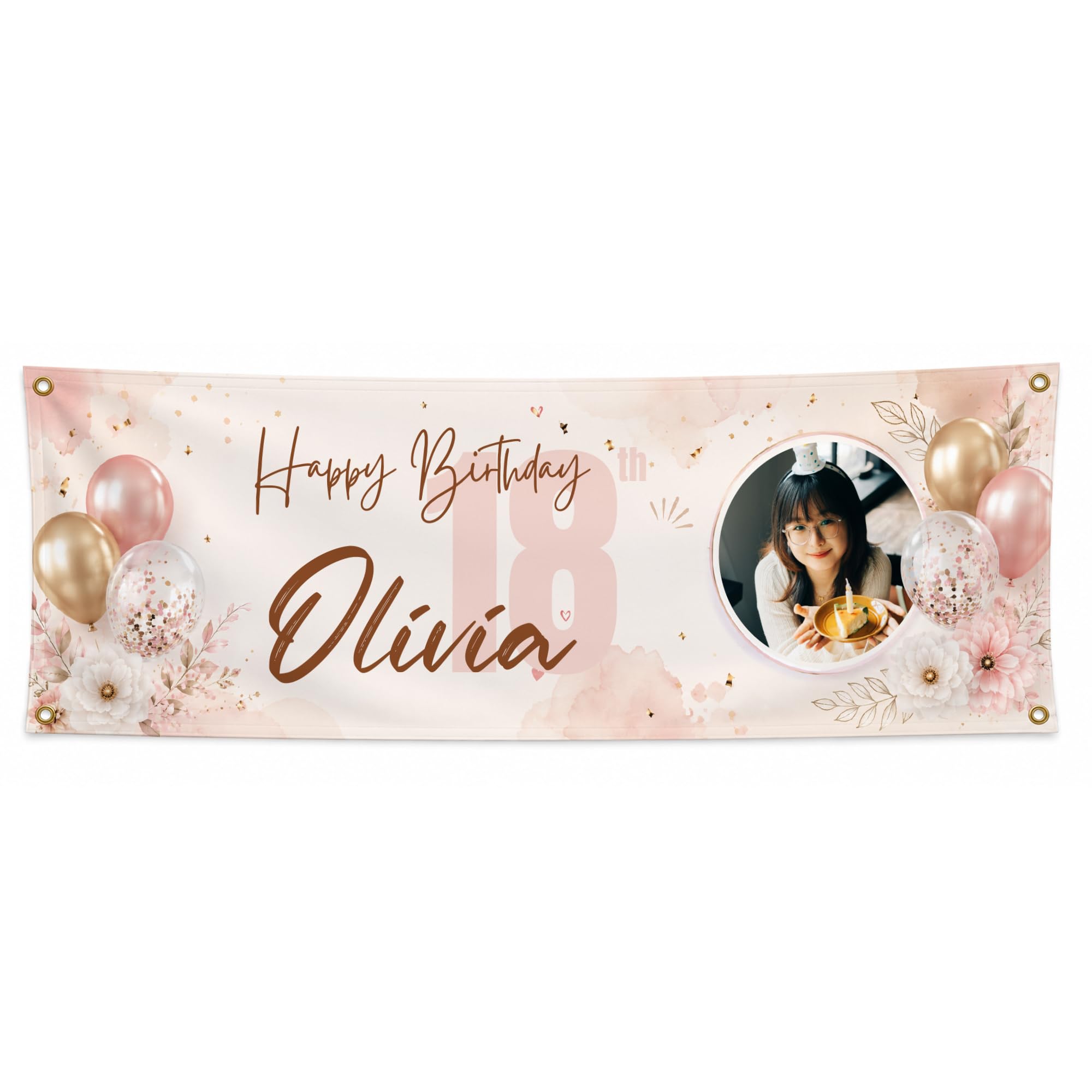 Personalised Birthday Banner with Name & Age, Custom Party Decoration (Blush Memories)