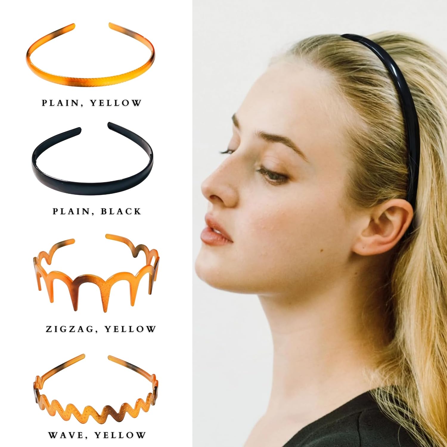 ANNACREATIONS 6 Pcs Glossy Black Plastic Teeth Combo Headbands, Multicolor, Medium 2
