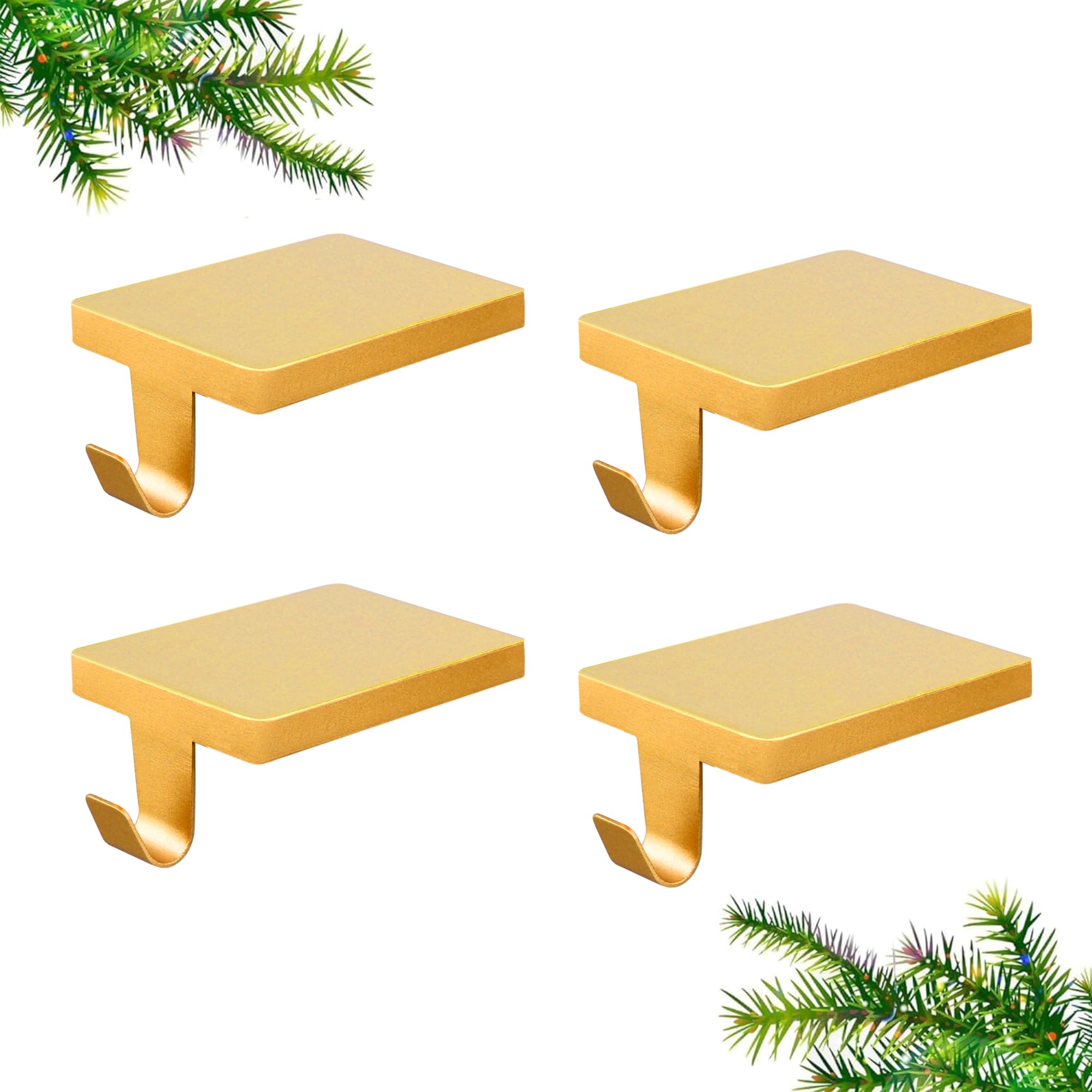 4 Pcs Christmas Stocking Holders, Mantel Stocking Hangers Metal Hanging Hooks with Protective Pads for Xmas Holiday Counter Window Home Table Gold Black Bronze (Gold)