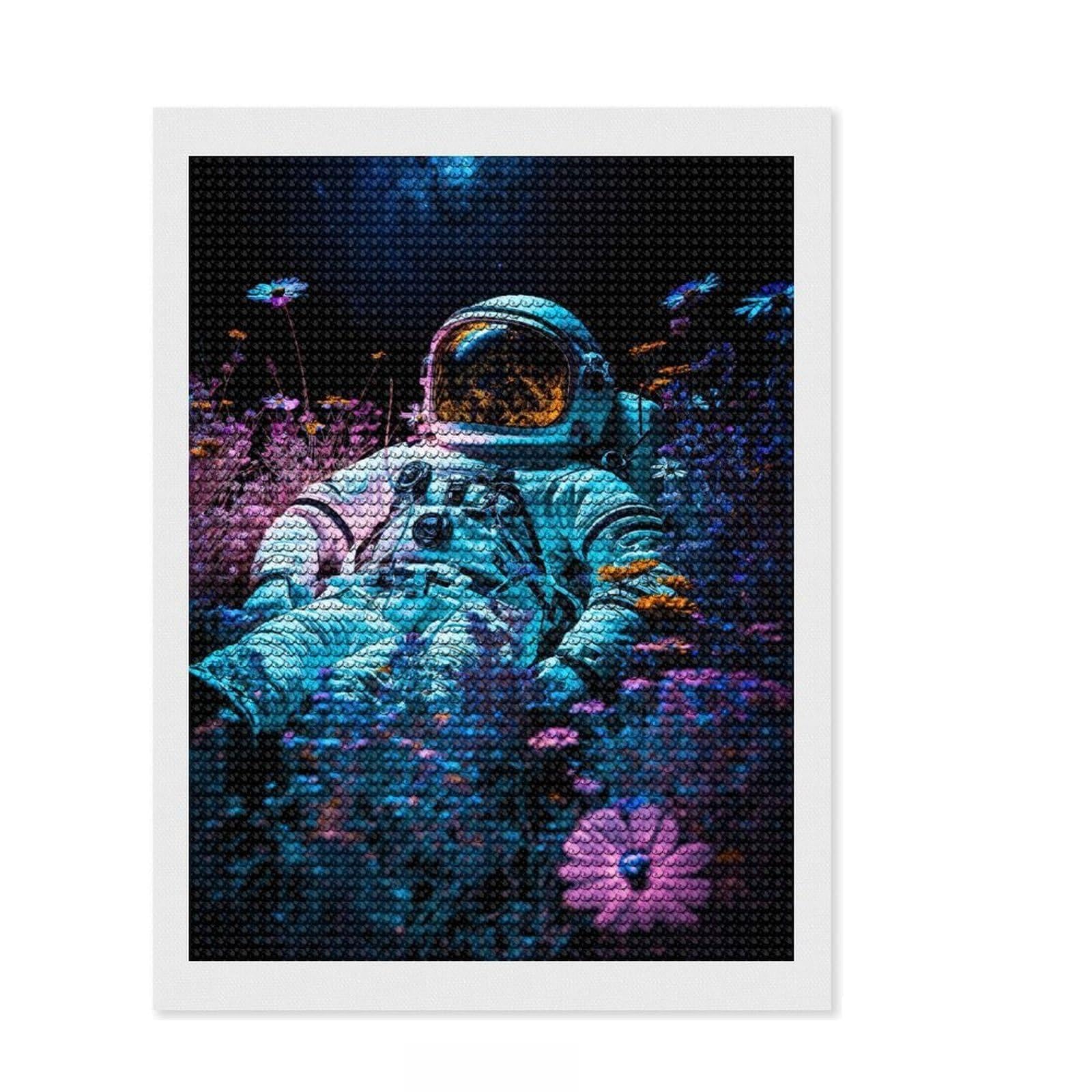 Junmoney Astro in A Garden DIY Diamond Art Canvas Kit 12"x16", for Teens, Neat Printed Canvas, Thoughtful Handmade Gift, Cosy Home Accent