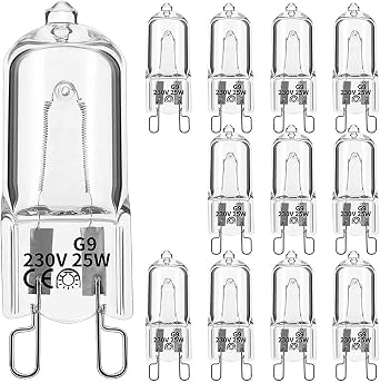 G9 Capsule Halogen Bulbs, 25W 230V Dimmable - 2800K Warm White Clear, Suitable for Table Lamps, Cabinet Lights, Oven - 12 Pack [Energy Class G]