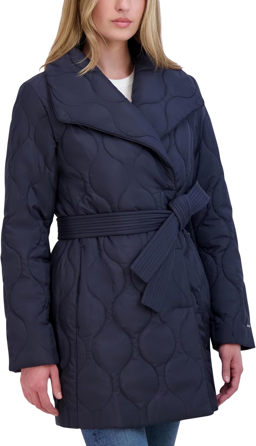 TAHARI Women's Hourglass Quilted Wrap Coat - Image 3