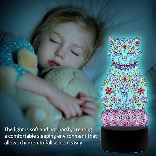 Miniatura 5 de HOTBEST Kit de luz nocturna de pintura de diamante para bricolaje, lámpara de pintura de diamante 3D, luz nocturna LED creativa, 7 colores de