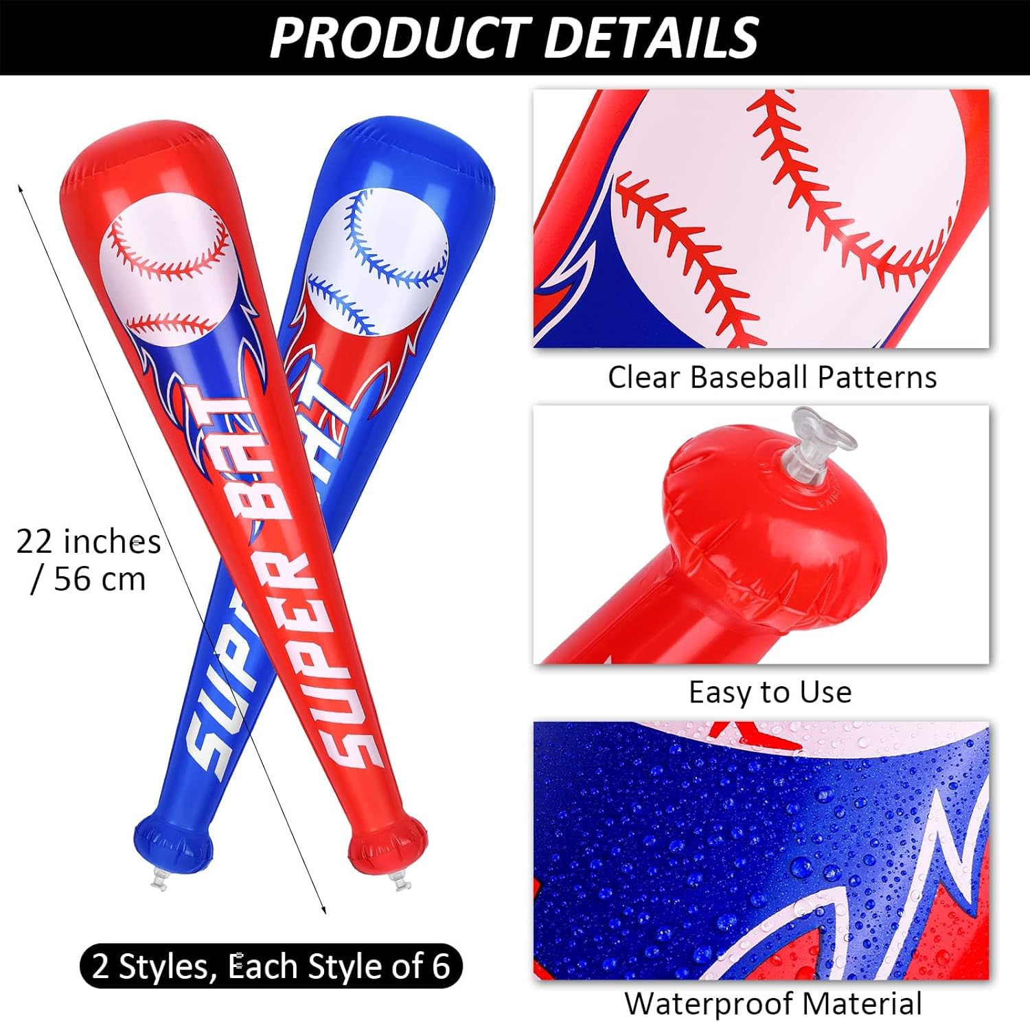 durony 12 Sets Inflatable Baseball Bats and Mini Foam Baseball Sports Stress Ball Sports Party Favors for Baseball Party Supplies Sports Theme Toy - Image 2