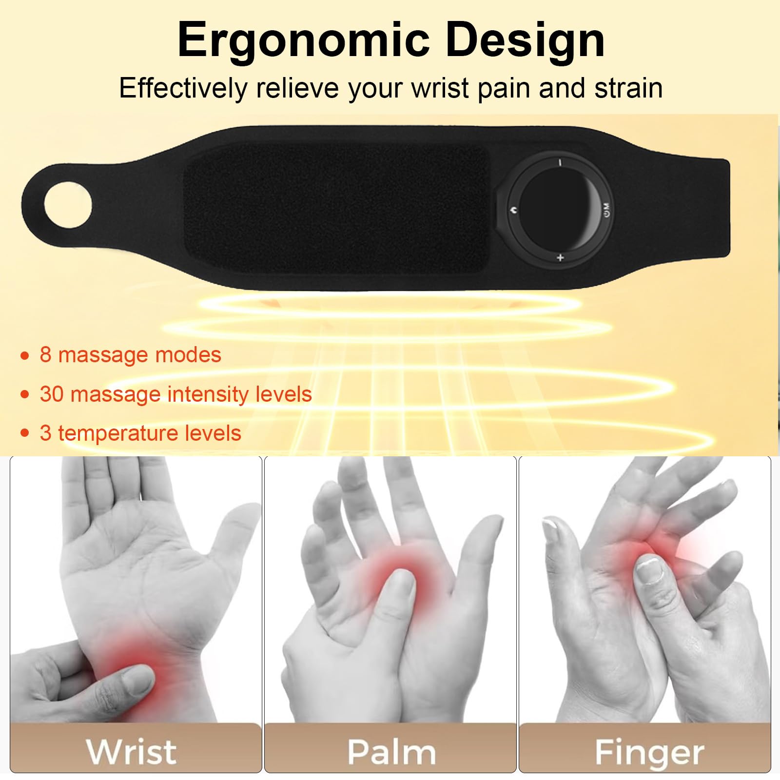 Handgelenk Massagegerät Wrist Massager Handgelenk mit Wärme und Kompression | Karpaltunnel Massagegerät mit 8 Modi und 30 Intensitätsstufen, 3 Heizstufen für Sehnenscheidenentzündung Karpaltunnelsyndrom