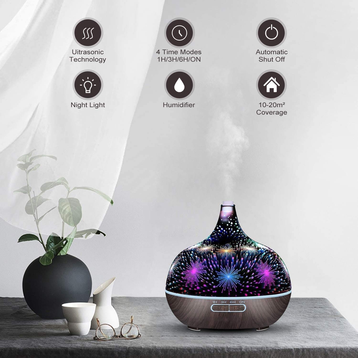 Diffusore di Olio Essenziale da 400 ml, diffusore aromaterapia, diffusori for Oli Essenziali con spegnimento Automatico, 4 Timer, Set Regalo for la casa