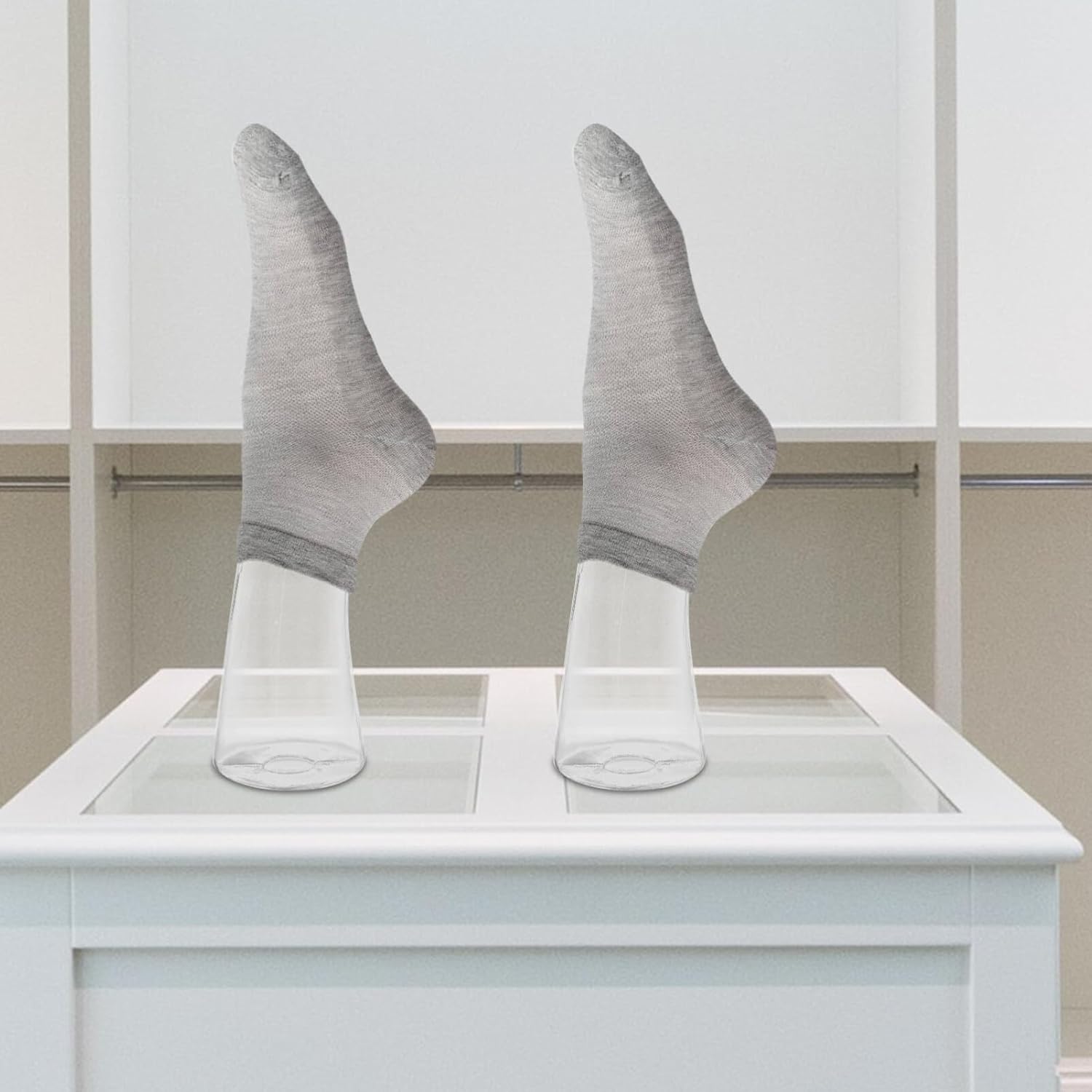 OUNONA 2 Pack Plastic Foot Mannequin Display Models for Socks and Anklets Female Sock Model Feet for Short Stocking and Jewelry Display 14-Inch Transparent PVC Foot Props