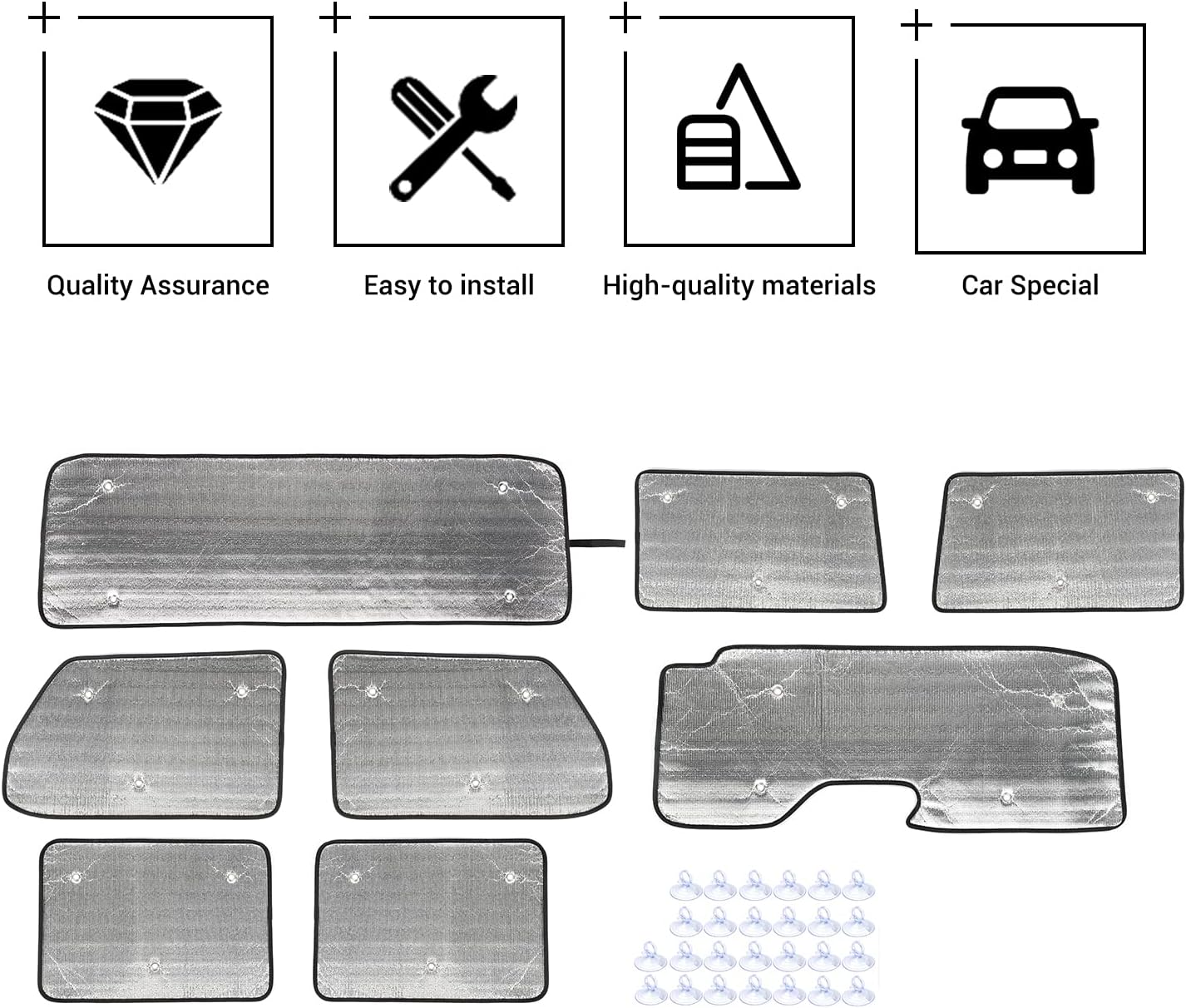 Hoolcar Windshield Sunshade Fits for 2018-2024 2025+ Jeep Wrangler JLU 8PCs Front & Side & Rear Window Sun Shade Sunscreen Heat Insulation Sun Visor Sun Reflector, 4-Door