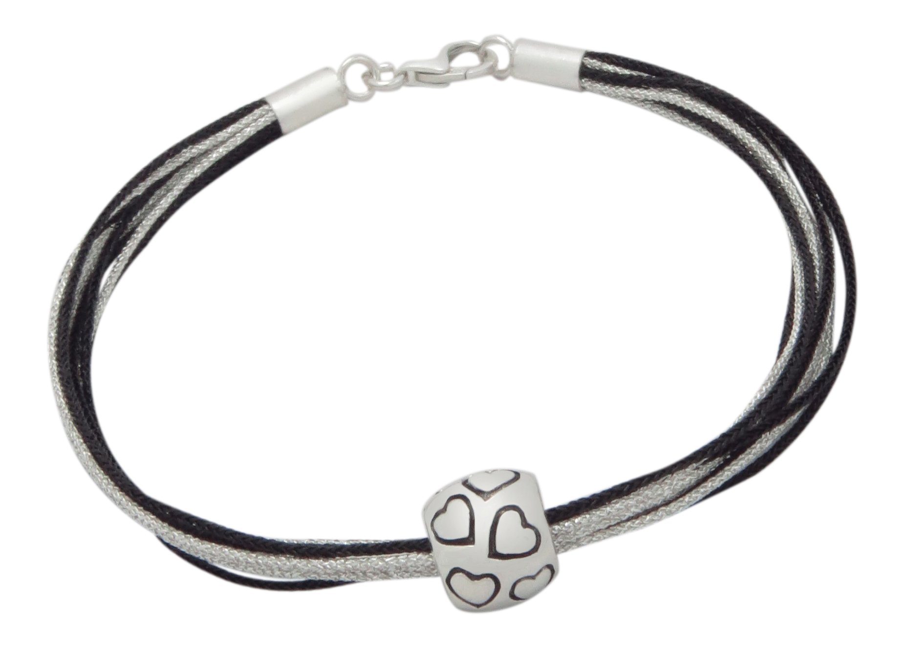 AG2AU Bracelet with Sterling Silver Hearts Bead and Metallic Yarn