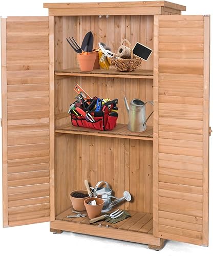 Miniatura 3 de S AFSTAR Cobertizo de almacenamiento para exteriores, cobertizo de almacenamiento de herramientas de madera con estantes desmontables y techo de