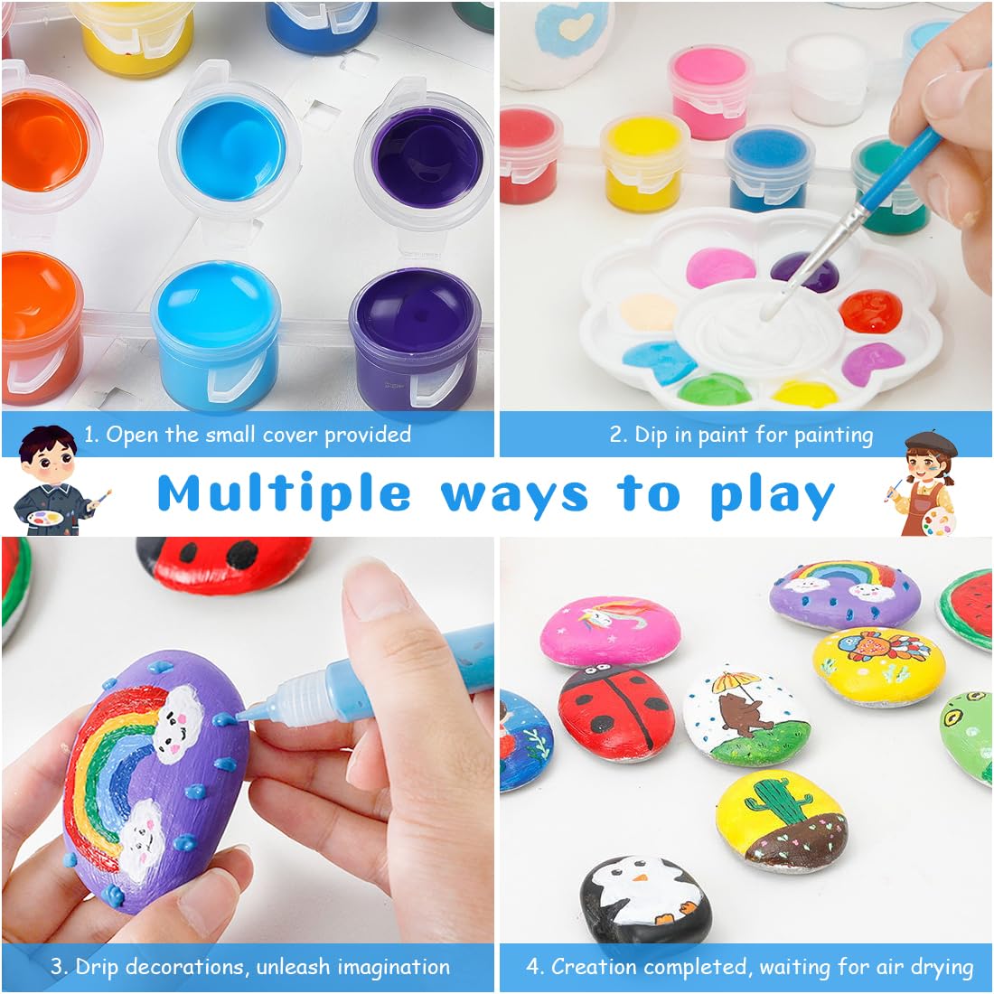 Piano Potato Kit Per Pittura Su Pietre Con Foglia Transfer – 10 Pietre, 6 Colori, Ideale Per Bambini Da 6 Anni