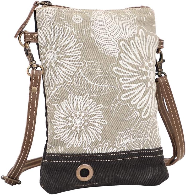 Myra Bag Leafy Upcycled Canvas & Leather Crossbody womens Bag S-1466 - Image 3