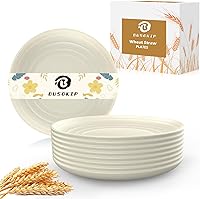 Vista 25 de Juego de 8 Platos Hondos para Cena, Plato de Paja de Trigo de 9 Pulgadas, Plato de Plástico Ligero e Irrompible Reutilizable, Apto para Microondas