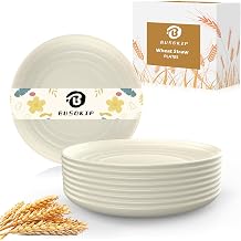 8 Pack Snack Plates, Unbreakable Wheat Straw Plate 5.7 Inch Beige