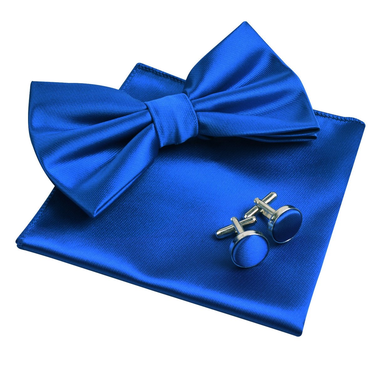 Mens Tuxedo Bow Tie, Hanky and Cufflinks Set (Royal Blue)(Size: One Size)