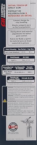 Miniatura 5 de Pistola pulverizadora de pintura de detalle, rociador de mano con control de patrones y fluidos con bote antigoteo de 8 onzas (Campbell Hausfeld