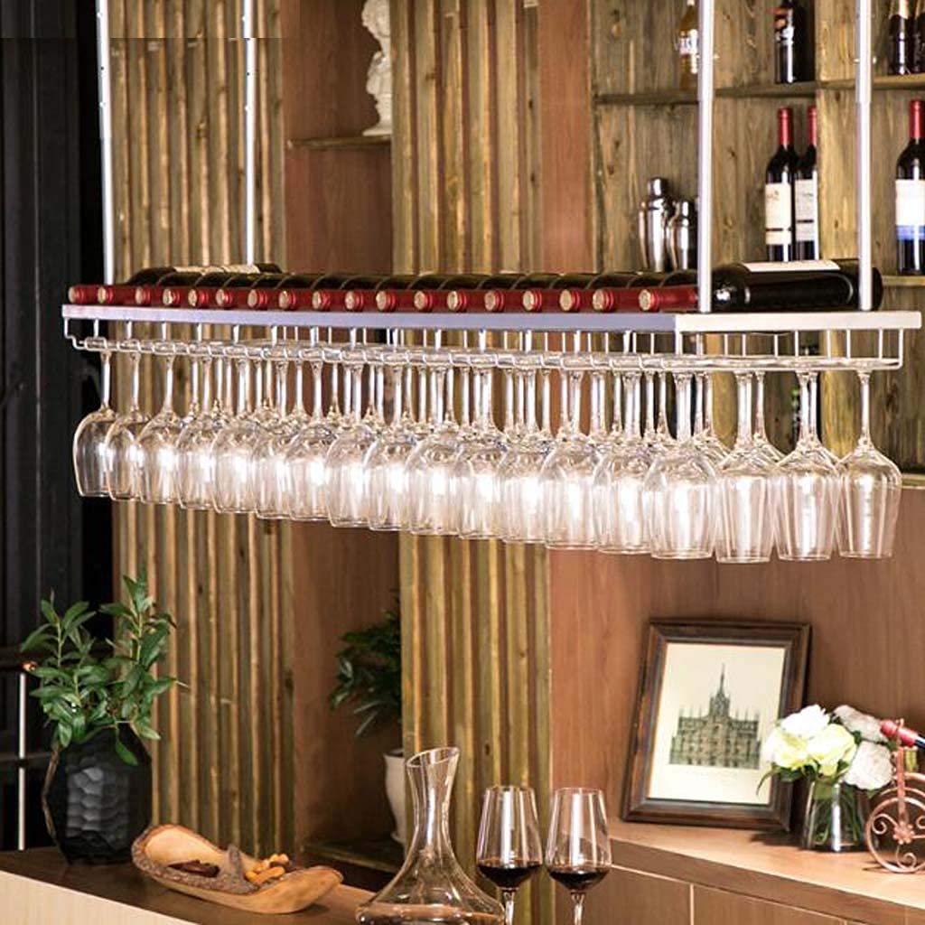 Supports porte-bouteille de plafond en métal double couche avec rack suspendu pour verres à vin